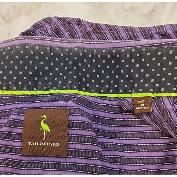 Tailorbyrd Mens Large Long Sleeve Preppy Business Stripe Dress Dark Purple Shirt - Picture 7 of 9